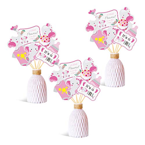 Pink Elephant Themed Centerpieces Sticks Girl Baby Shower Birthday Party Table Decoration Little Peanut Cutouts Party Supplies (32 Pieces)