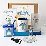 Kembilove® Pack Regalo Padrino | Regalo Original para Hombre con Jarra Cervecera y Taza Personalizada | Detalle Cumpleaños Navidad o Día Especial | Caja Sorpresa Emotiva