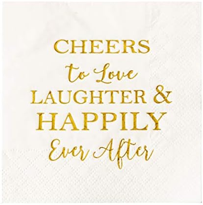 Crisky 50 Count Bridal Shower Napkins Disposable Cocktail Napkins 3-Ply Gold Foil Text Beverage Napkins for Engagement Party Decorations & Wedding Shower