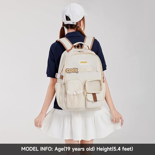 Kids Backpack for Teens Childs Bookbag - College Bookbags Middle School Travel Work Commuter Backpack, Roomy Interior, Durable & Water-Resistant Fabric, Multiple Pockets Kids Bookbags(Beige)4