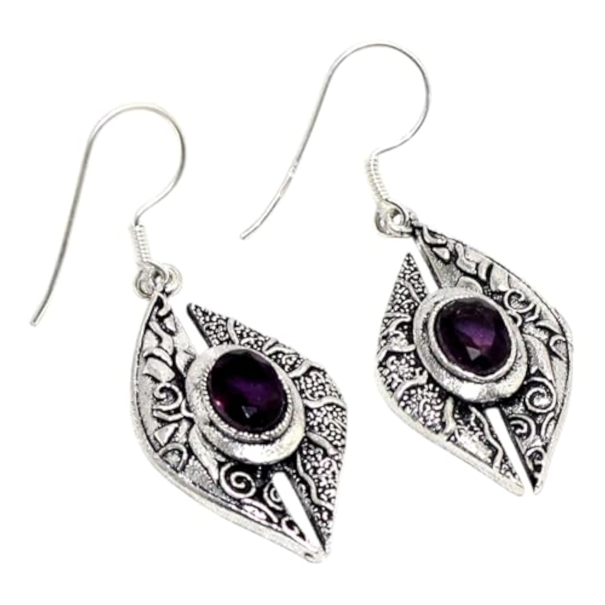 Women's Handmade 925 Sterling Silver Natural Amethyst Dangle Earrings