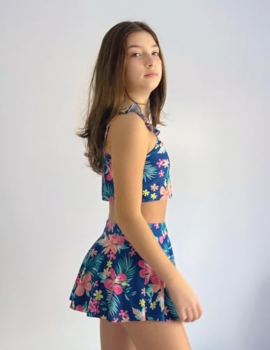 Image of Arshiner Girls Swimsuit 3 Piece Bathing Suits Cute Bikini Tankini Sets Teen Ruffle Swimwear with Cover Up Skirt
