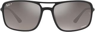 Óculos de sol retangulares RB4375, preto fosco/cinza polarizado degradê cinza espelhado, 60 mm