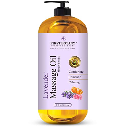 First Botany, Lavender Massage Oil for Couples, 100% Natural Full Body Massage Lotion & Massager, Ideal for use in Aromatic, Relaxing, Sensational Massage & for Aromatherapy for Men & Women, 8 fl oz