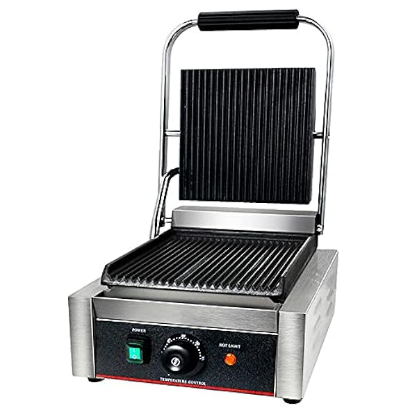 Griglia a contatto, da tavolo, piastra elettrica per panini, in acciaio inox, 1800 W, termostato regolabile, adatta per uso domestico, ristoranti, negozi di colazione