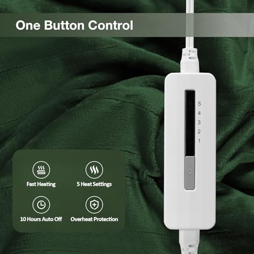 Eydna Electric Heated Blanket Twin Size 62"x84", Fast Heating Throw, Soft Plush Microplush for Bed & Couch, 10 Hours Auto Off & 5 Heating Levels, Machine Washable, Gifts for Womens & Family-Green — view 3