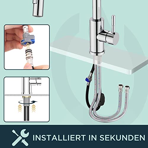 FORIOUS Wasserhahn Küche, Hoher Bogen Küchenarmatur mit Herausziehbarer Brause Ausziehbar Armatur, Mischbatterie Spültischarmatur Küche Küchenarmaturen, 360° Schwenkbar, Polierter Chrom