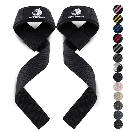 Fitgriff® Zughilfen (gepolstert) für Krafttraining, Bodybuilding, Fitness - Kreuzheben Gurte - Profi Lifting Straps - für Frauen und Männer (Schwarz-Original)