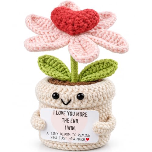 Anniversary Gifts for Woman Men Boyfriend Girlfriend- I Love You More Crochet Flower Couples Gift for Him Her Wife Husband, Romantic Valentine Engagement Wedding Long Distance Birthday