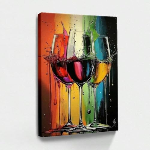 Affiche verre à vin coloré décoration murale cuisine grand tableau encadré 50x70