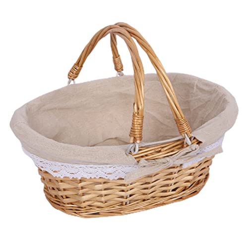 MOOVGTP Panier tressé en osier naturel avec poignée et doublure en tissu de coton - Panier de service pour fruits de Pâques pour mariage, pique-nique, décoration de fête, Beige, Taille L Cover