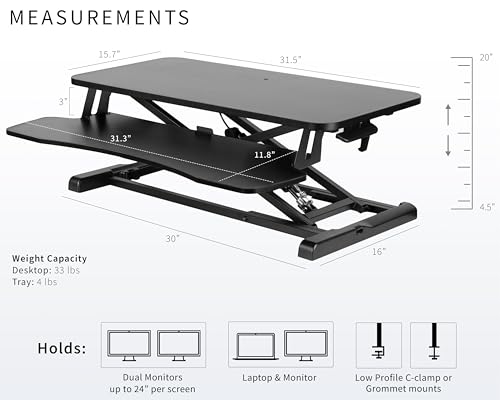Image of VIVO 32 inch Carbon Fiber Desk Converter, K Series, Height Adjustable Sit to Stand Riser, Dual Monitor and Laptop Workstation with Wide Keyboard Tray, Black, DESK-V000KR