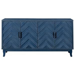 Mid-Century 4-Door Accent Cabinet Buffet Sideboard Vintage Style 3D Wave Stripe Deco Storage Cabinet Console Table for Dining Room Bedroom Kitchen Hallway Mid Century 4 Door Accent Cabinet Buffet Sideboard Vintage Style 3D Wave Stripe Deco Storage Cabinet Console Table for Dining Room Bedroom Kitchen Hallway