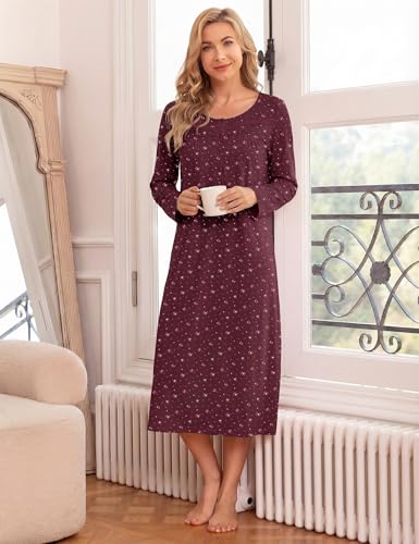 Image of Bloggerlove Nightgowns for Women Soft 100% Cotton House Dress Short /Long Sleeve Night Gowns Comfy Sleepwear S-3XL