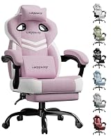 LUCKRACER Fabric Gaming Chair with Footrest, Ergonomic Computer Desk Chair with Pocket Spring Cushion Home Office High Back Support Lumbar Support Heavy Duty Wide, Pink