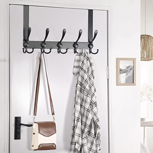 Dseap Over The Door Hook Hanger - Fits 1 3/8" to 1 3/4" Standard Doors | 5 Tri Hooks Heavy Duty Towel/Coat Rack | Door Organizer for Clothes, Jackets, Hats, Towels, Black by Dseap - Image 6