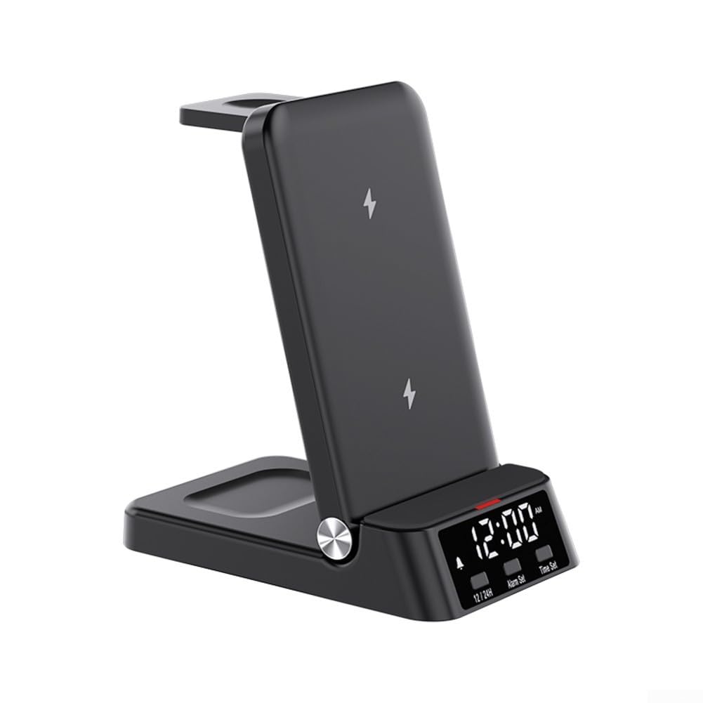 Caricatore Induttivo 3 in 1 per Samsung per galaxy S25 S24 per ultra Watch Buds, per stazione Ricarica Veloce con per sveglia Digitale, Supporto Magnetico da Scrivania Compatto(Black)
