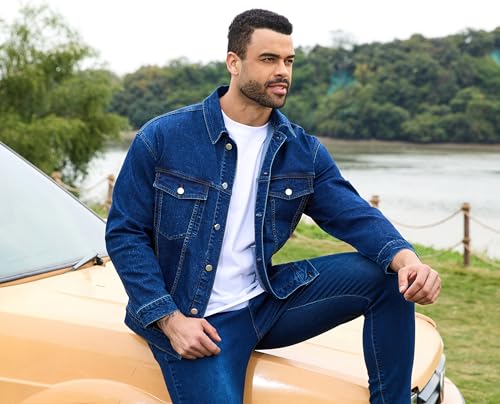 Image of Bindefon Denim Jackets for Men Trucker Jean Jacket Unlined Coats Spring Fall Outfits