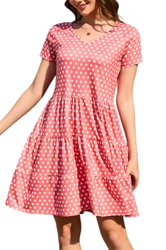 Image of nclook Womens Summer Casual Dress Sweet Cute V Neck Mini Dress with Pocket Short Sleeve