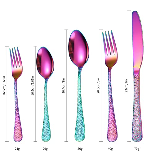 A · HOUSEWARE Hammered Silverware Set Rainbow Stainless Steel Flatware 40 pieces Dinning Utensils Service for 8 include Knife Fork Spoon Durable Easy to Clean by A · HOUSEWARE - Image 4