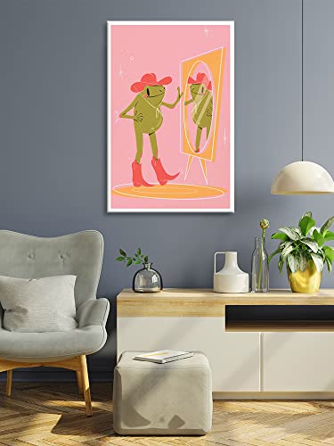 Phimiita Frog Mirror Pink Posters For Room Aesthetic Girl Room Frog Preppy Style Poster Vintage Cute Animal Canvas Wall Art Retro Wall Decor Paintings For Bathroom Bedroom 16X24In Unframed #TOP5