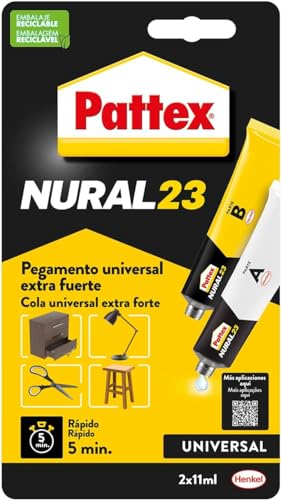 Pattex Nural 23 Pegamento universal extra fuerte, adhesivo extrafuerte para múltiples materiales, pegamento resistente a agua, aceite, disolventes y más, 2 x 11 ml