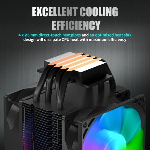 upHere Black CPU Air Cooler with 4 Heat Pipes,Single-Tower with Dual 92mm PWM Addressable RGB LED Fan,CPU Fan for Intel LGA 1700 1200 115X/AMD Ryzen AM4 Universal Socket,A94C