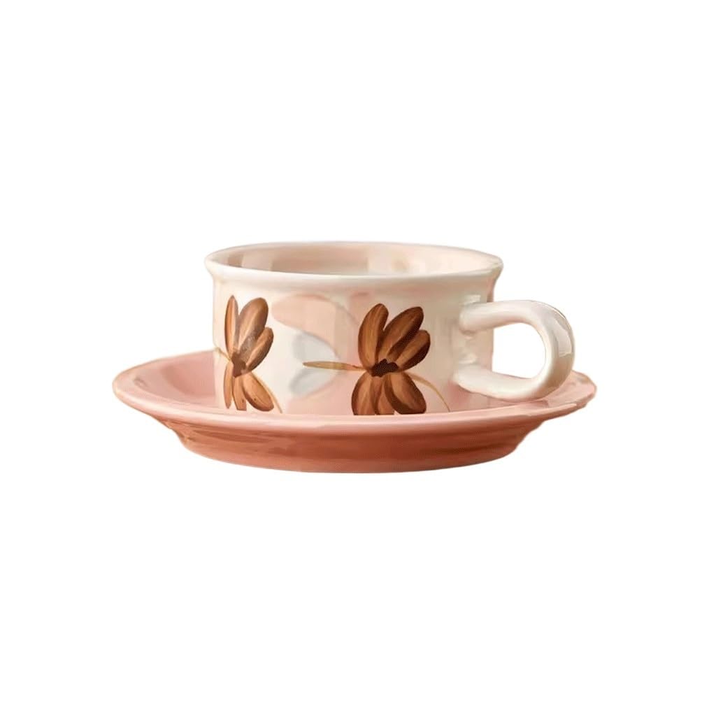 MAWERDCXG Breakfast Latte Coffee Cup Medieval Coffee Cup and Saucer Set Ceramic Hand-painted Retro Afternoon Tea Mug Hot Drink Juice
