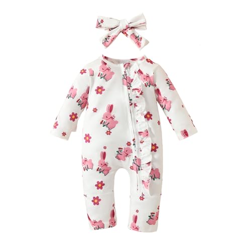 Image of Toddler Long Sleeve Bodysuit Cartoon Easter Carrot Print Onesie Button Up Romper Jumpsuit With Bunny Ears Hat Outfits Sets