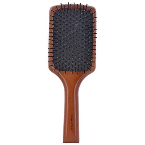 Scarlet Line Professional Large Paddle Cushion Maple Wood Anti Static Hair Brush with Wooden Handle for Men and Women, Brown & Black Colour