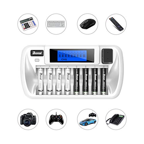 Bonai 8+1 Bay Aa Battery Charger With Lcd Display For Rechargeable Aa/Aaa Nimh/Nicd 9V Batteries #TOP6