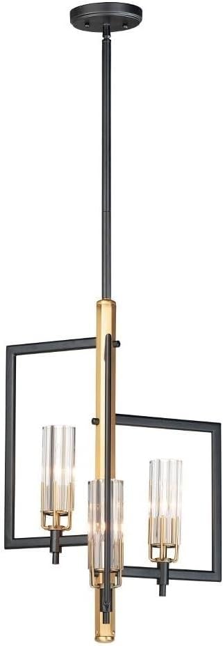 Maxim Lighting Flambeau 3-Light Chandelier | Black/Antique Brass Steel Finish | Clear Clear Shade | Transitional Indoor Light Fixture | Ideal for Dining Rooms & Entryways | 16113CLBKAB