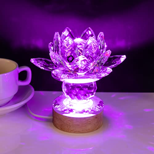 Yuanhen Colour Crystal Lotus, Paperweight, Glittering,Good Fortune, Ornaments, Home Decoration - 4.25Inch High Crystal Lotus For A Festival Gift Souvenir Of Peace, Purity And Enlightening Wisdom Cg #TOP4