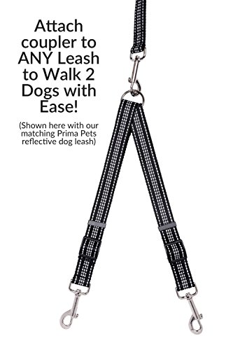 No Tangle Reflective Dog Leash Coupler - Double Dog Walker And Trainer Leash - Two Dogs Adjustable Splitter Lead - Each Side Adjusts 11" To 20" In Length (Large - 1" Width, Black) #TOP2