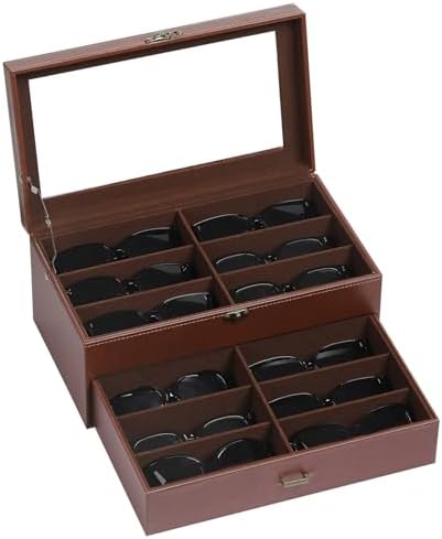 Organizer Per Occhiali Da Vista E Da Sole Con Coperchio Trasparente - 24 Scomparti In Pelle PU Beige, Ideale Per Casa O Negozio