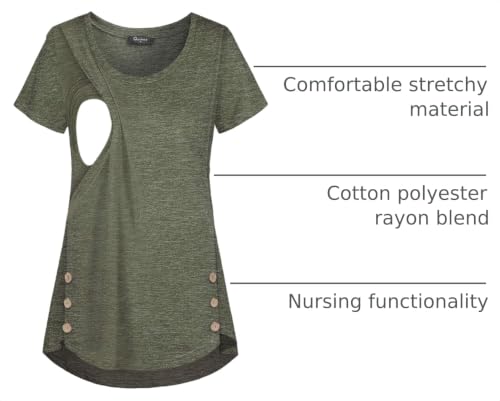 Plus Size Nursing Tops, Quinee Women Casual Maternity Breastfeeding Tunic Petite Aline Hem Slimming Button Detail Shirts for Juniors Business Casual Clothing Olive Green XXL — view 4