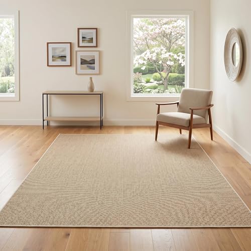 Garvee Woven Textured Area Rug 5x7 Washable Rugs for Living Room Non Slip Non-Shedding Bedroom Rug Ultra-Thin Low Pile Carpet Farmhouse Neutral Floor Mat for Nursery Dining Room Office Dorm Tan