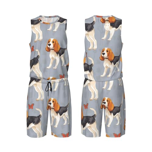 Maillot de basket-ball short sport homme gilet Beagle Patterns 2 pièces