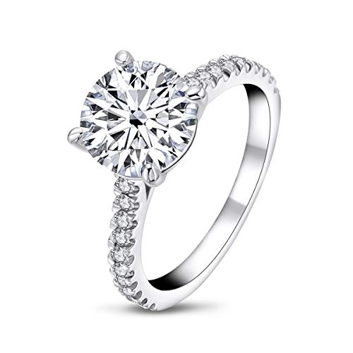 Ainuoshi 3 Carat Round Cut Cubic Zirconia Ring 925 Sterling Silver High Setting Women Wedding Engagement Rings (5.5) #TOP2