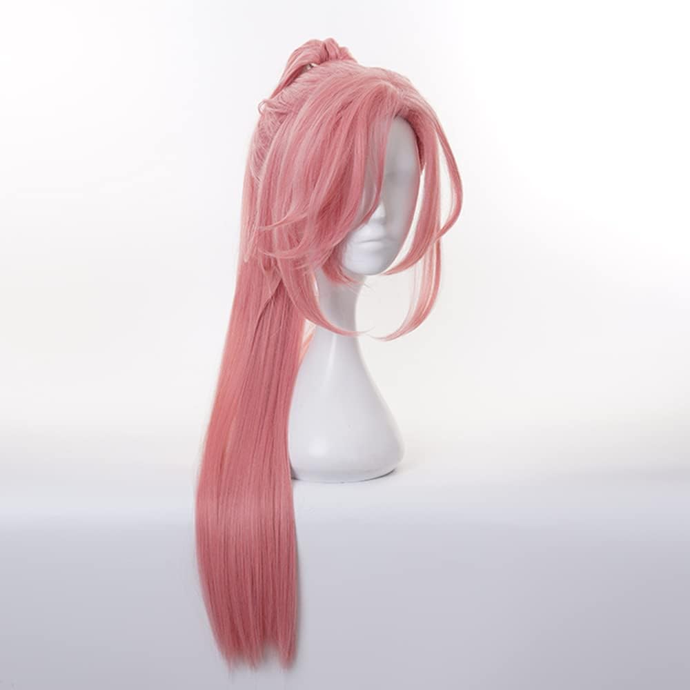 Pink Ponytail Long Straight Cosplay Wig with Bangs Heat Resistan Synthetic Costume Hairs for Women Halloween Cos Anime Party Replacement Wigs - Image 4