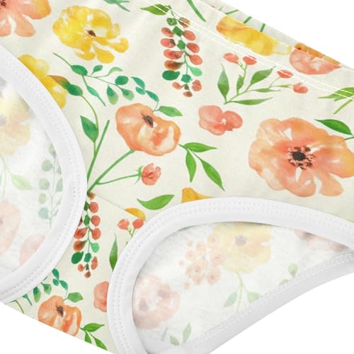 Watercolor Flowers Peach Yellow Beige Toddler Underwear Custom 2t Cotton Panties Little Girl Florals Underpants Briefs4