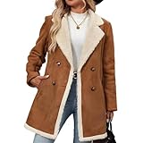 Genérico Gabardina de piel de oveja para mujer abrigo de invierno cálido con solapa y botones forro de sherpa y bolsillos