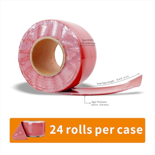 Image of Self Fusing Silicone Tape, 16.4ft Waterproof Heat Resistant Rubber Repair Tape for Emergency Fixes, High Voltage Cable Insulation, Automotive Hose Repair, Outdoor Camping Gear, Plumbing Leak Seal, Red