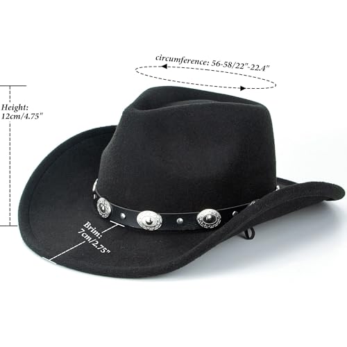 Utaly Womens Felt Western Cowboy Hats for Men Wide Brim Cowgirl Fedoras Hat with Belt Buckle - Image 6