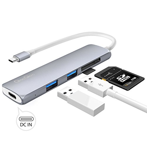 EgoIggo Cyber Monday Code USB C Hub Type-C vers 2 Ports USB, 2 lecteurs de Carte SD, microSD et Puissance de Charge pour MacBook Air, MacBook Pro, Mac Mini, Google Chromebook, etc. (Gris)