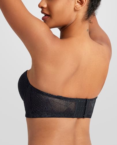 Image of Strapless Push Up Bra for Women Padded Underwire Support Convertible Lace Longline Bombshell Bras