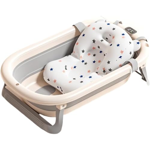 LNDLWXK ベビーバス 折り畳み式 バス 赤ちゃん キッズ お風呂 沐浴 シンク 子供用品 0-8歳に適用 湯温計付き 軽量 省スペース 収納容易 沐浴 シンク+バスタブスタンド 新生児 乳幼児 (バスタブ+サスペンションパッド,グレー+デジタル温度表