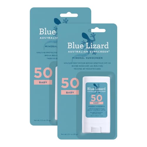 Blue Lizard BABY Mineral Sunscreen Stick with Zinc Oxide,SPF 50+,Water Resistant,UVA/UVB Protection - Easy to apply,Fragrance Free,.5 oz,(Pack of 2)