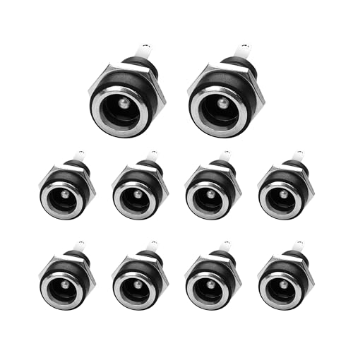 PNGKNYOCN 10 Pack DC Power Jack Panel Mount Connector,DC 5.5mm x 2.1mm Female 2 Pin Solder Type Power Jack Socket Panel Mount Connector