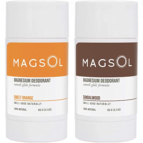MAGSOL Natural Deodorant for Men & Women - Mens Deodorant with Magnesium - Perfect for Ultra Sensitive Skin, Aluminum Free Deodorant for Women, Baking Soda Free (2 Pack: Sweet Orange & Sandalwood)